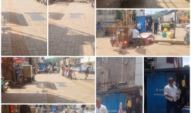 ಹುಬ್ಬಳ್ಳಿ–ಕೊಪ್ಪಿಕರ್ ರಸ್ತೆಯ ಯುರೇಕಾ ಟವರ್ ಕಾಂಪ್ಲೆಕ್ಸ್ ಎದುರಿನ ಫುಟ್‌ಪಾತ್ ಮೇಲಿನ ಅಂಗಡಿಗಳ ತೆರವು