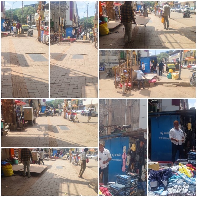 ಹುಬ್ಬಳ್ಳಿ–ಕೊಪ್ಪಿಕರ್ ರಸ್ತೆಯ ಯುರೇಕಾ ಟವರ್ ಕಾಂಪ್ಲೆಕ್ಸ್ ಎದುರಿನ ಫುಟ್‌ಪಾತ್ ಮೇಲಿನ ಅಂಗಡಿಗಳ ತೆರವು